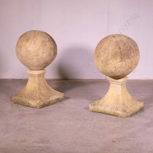 A pair of classical Church Stone gateway ball piers, each large…