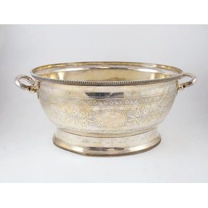 Late Victorian silver plate wine cooler oval 2 handled form…