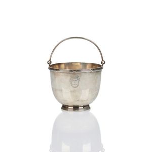 Christofle, silver plate ice bucket, with swing handle,…