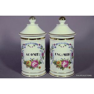 A pair of Paris Porcelain apothecary jars and covers, circa…