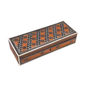 An Anglo-Indian Sideli glove box, silver, bone, ebony and…