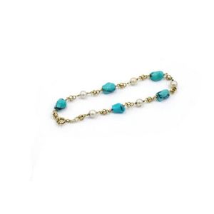 Turquoise and pearl 14ct yellow gold bracelet marked 585,… - Bracelets ...