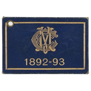 Melbourne Cricket Club: 1892-93 Member's Season Ticket, dark…