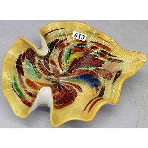 A Murano cased Art Glass dish, leaf form with Aventurine '…