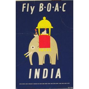Vintage Fly B.O.A.C India airlines poster, mounted on masonite,…