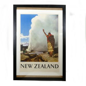 Vintage New Zealand tourist poster 'Guide Rangi - Pohutu Geyser,…