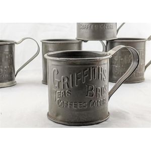 Five tin cups. Griffiths Brothers Teas, coffee & cocoa. 10 cm x…