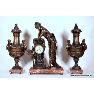 French Spelter Figural Clock Garniture by Hottot - Clocks - Sets ...