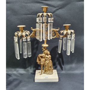 Early 20th Century Victorian Girandole Candlesticks With Crystals - a Pair