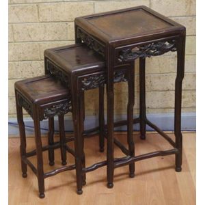 Chinese Dragon Carved Hardwood Nesting Tables - Furniture - Oriental