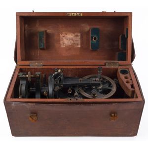 An antique theodolite in original mahogany box and leather…