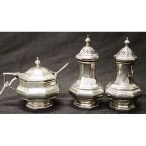 Three piece George V silver condiment set Birmingham 1924,…