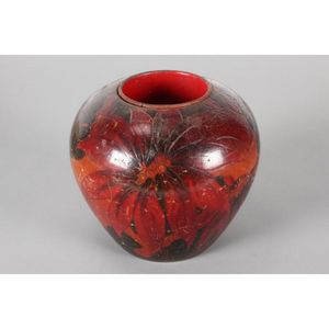 Australian pokerwork vase, of ovoid form with poinsettia…