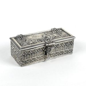 A Victorian silver plate stamp box, in the form of a Gothic…