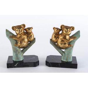 A pair of French Art Deco koala bookends, patinated spelter and…