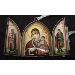 Antique Russian silver & enamel icon screen miniature three…