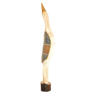 A hand carved and painted Tiwi Island sculpture of a brolga,…
