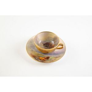Royal Worcester miniature cup and saucer, painted with highland…