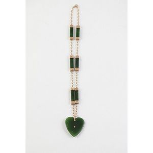 9ct and green stone neckchain, heart pendant, six gree stone…