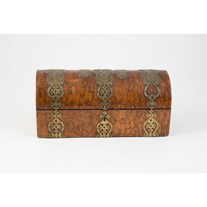 Victorian brass bound fruitwood work box, domed cover