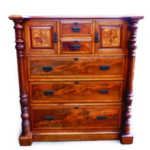 A colonial kauri scotch chest, two quarter central drawers with…