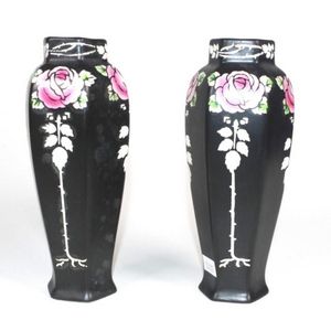 Pair Of Shelley Art Nouveau Rose Vases 17 Cm High Approx