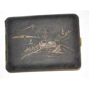 Japanese Damascene Cigarette Case with Mount Fuji Design - Smoking ...