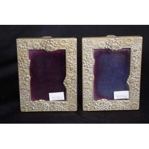 Pair vintage Japanese brass photo frames each with embossed…