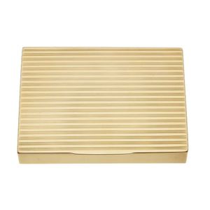 A gold cigarette case, the hinged lid and base with engine…