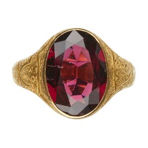 Birmingham Hallmarked Garnet Signet Ring in 18ct Gold - Rings - Jewellery