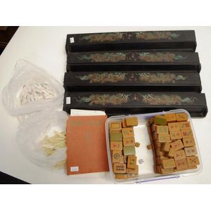 Vintage Bone & Bamboo Mahjong Set with Boards, Counters, Dice etc, Yvonne  Sanders Antiques Ltd