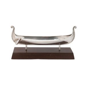 Norwegian silver Viking longboat on stand by David Andersen,…