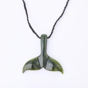 Pounamu, whale tail pendant on black cord. Pendant size 36 mm x&hellip;
