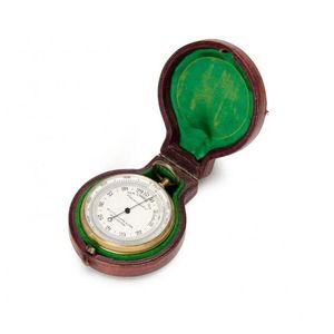 Pocket Barometer in a leather case lined with green velvet.…