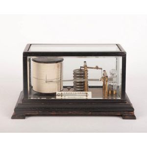 A glass cased ebonised barograph by Sharman D. Neill. Ltd.,…