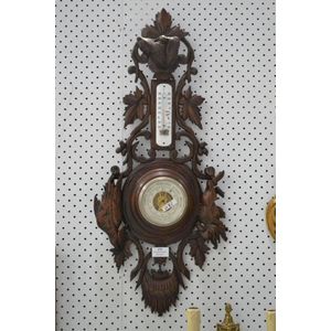 French Black Forest barometer, carved with hounds head &…