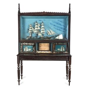 A large multiple panel glazed tall ship diorama on stand, dated…