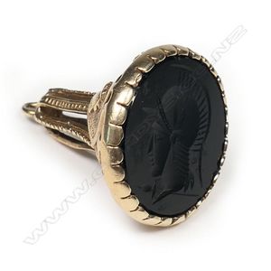 A vintage antique style 9ct rose gold fancy fob seal, the onyx&hellip;