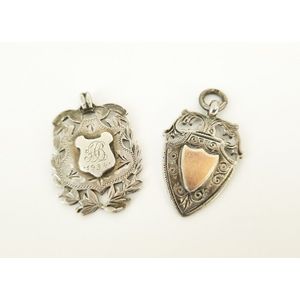Two antique sterling silver fob medals, hallmarked Ces,…
