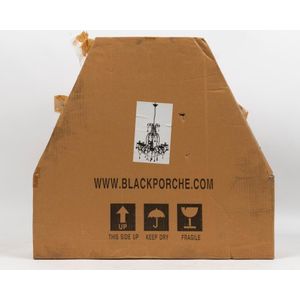 A contemporary black five branch chandelier by ivory and Deene,…