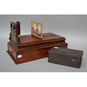 Fine Antique walnut viewer with box of slides, approx 25 cm…