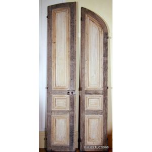 Two pairs of tall slender antique oak and pine doors, 19th…