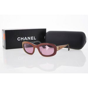 CHANEL Chain: Burgundy, CC Logo & Leather Sunglasses (nd)