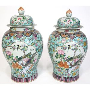 A superb pair of Chinese lidded vases having all over floral&hellip;