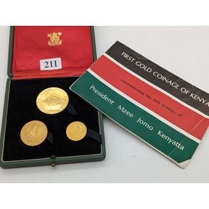 1966 first gold Coinage of Kenya, mint three coin set including…