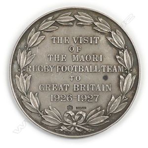 A silver medallion commemorating 'The visit of the Maori Rugby…