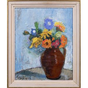 Ruth Sjogren (1885-1978, Swedish), Still Life With Flowers, oil…