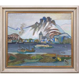 Arne Hegglund (1915-2009, Norwegian), from Svolvaer 1953, oil…