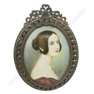 A Victorian portrait miniature, on ivory, depicting a young…
