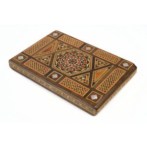 Victorian Tunbridge ware cigarette case, length 12 cm